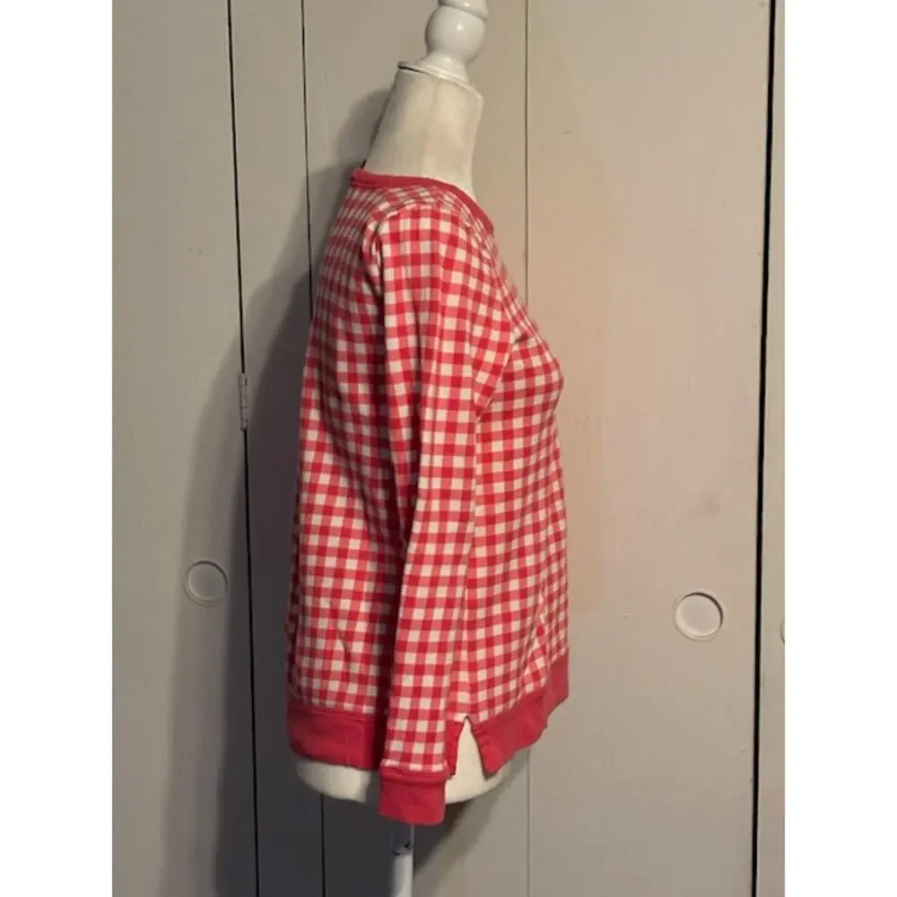 Talbots Small Petite Pink and White Gingham Check Sweatshirt‎